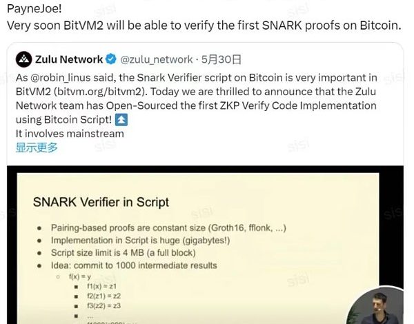 比特币生态里程碑：Zulu 利用Bitcoin Script 实现 ZKP 验证